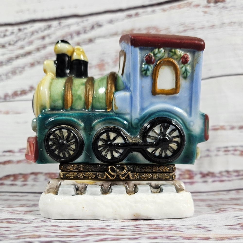 Vintage Herco Ceramic Holiday Train Engine Hinged Trinket Box